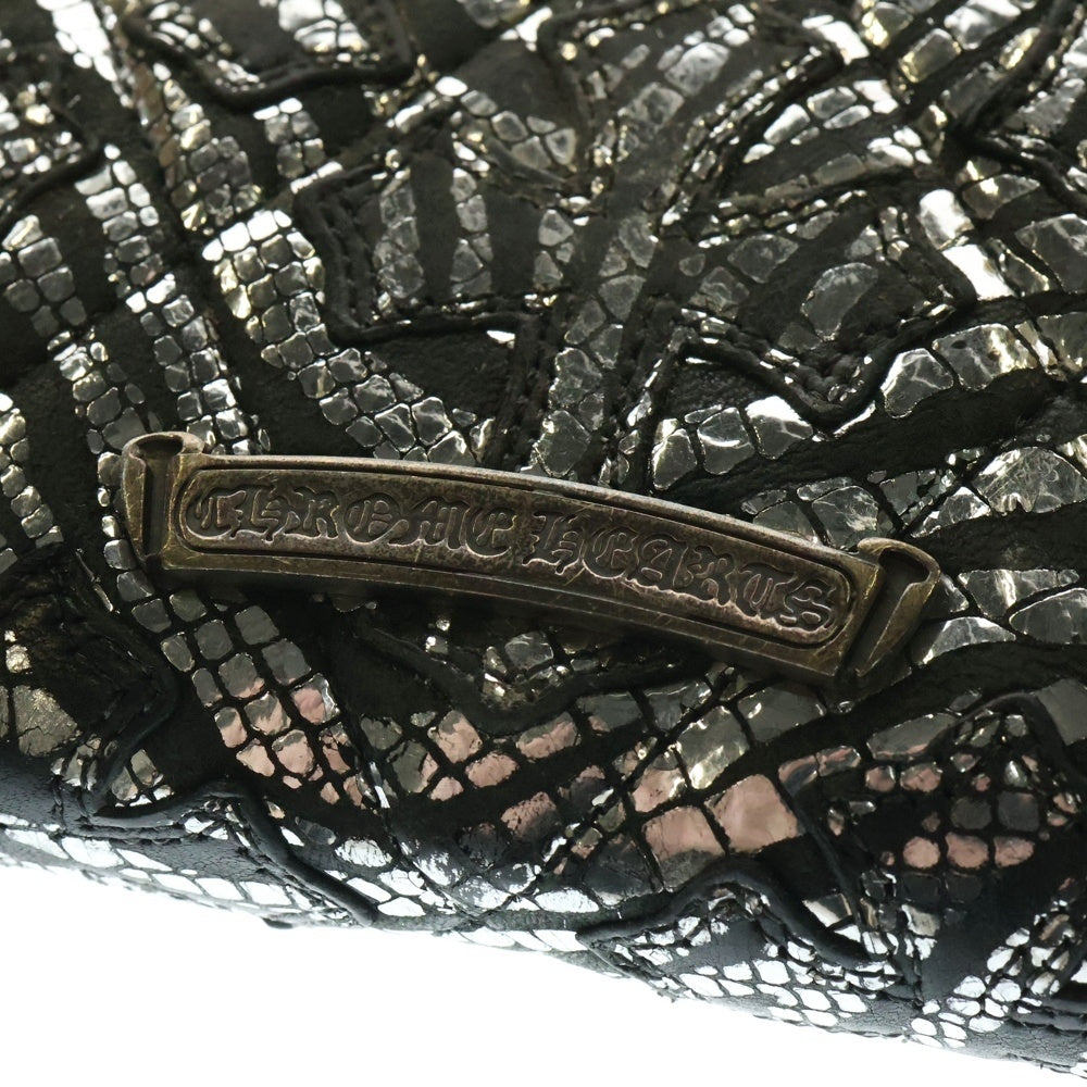 CHROME HEARTS(クロムハーツ) REC F ZIP QUILTED ゼブラ セメタリークロスパッチ キルティング レザー ラウンドジップ ロングウォレット 長財布 ブラック/シルバー