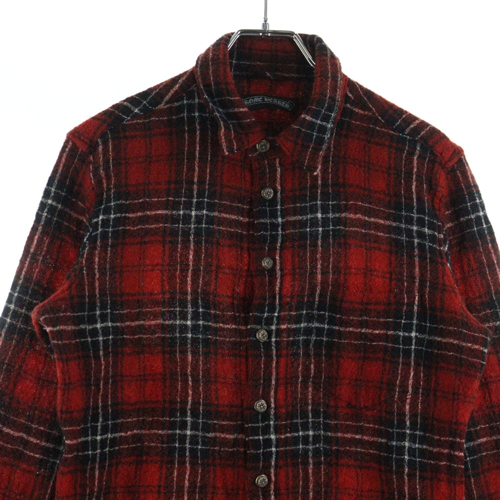 CHROME HEARTS(クロムハーツ) フローラルクロスボタン 袖クロスパッチ ガーゼ チェック 長袖シャツ レッド JVPタグ