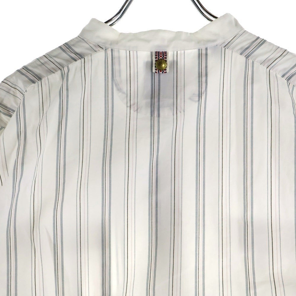 VISVIM(ヴィスヴィム) 16AW ノーカラー ダブルポケット ストライプ 長袖シャツ ホワイト/ブルー 0116205011011