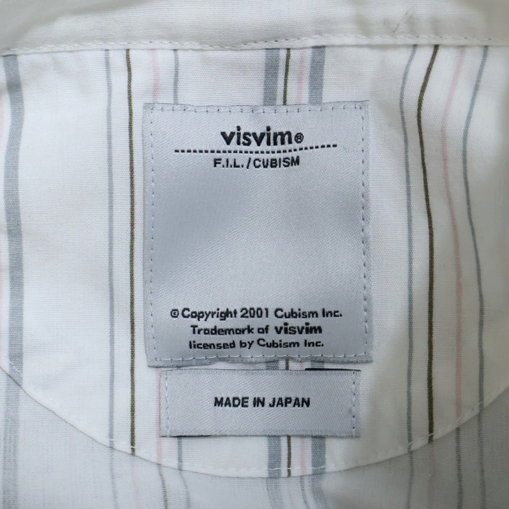 VISVIM(ヴィスヴィム) 16AW ノーカラー ダブルポケット ストライプ 長袖シャツ ホワイト/ブルー 0116205011011