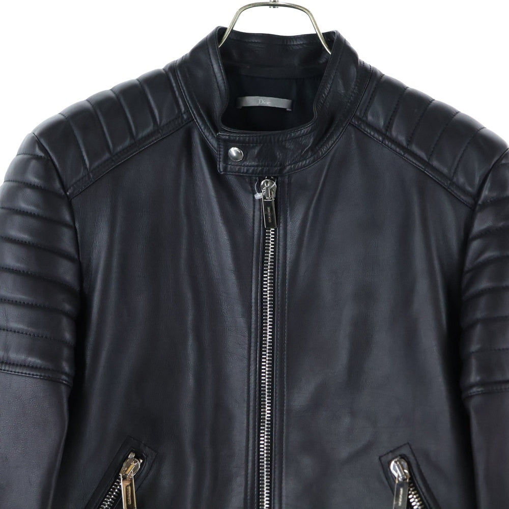 Dior HOMME(ディオールオム) 14SS カウレザー ジップアップ シングルライダースジャケット ブラック 633L459T1345
