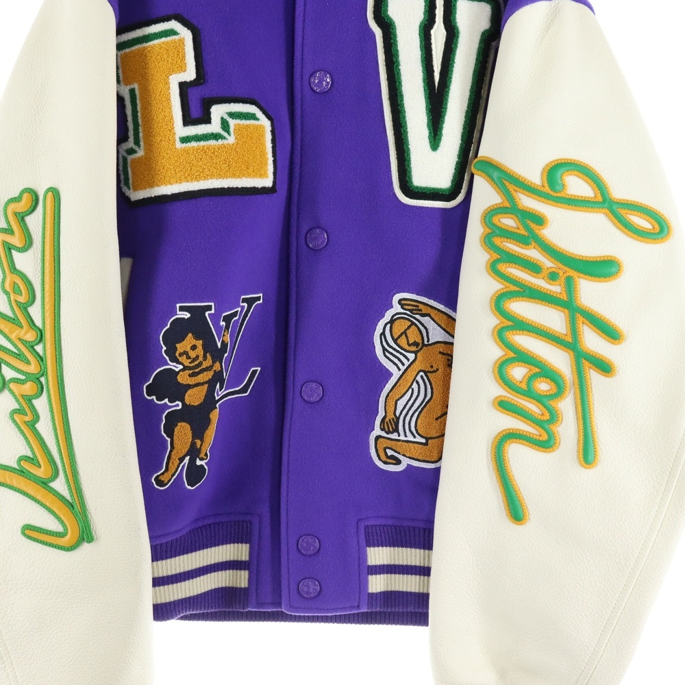 LOUIS VUITTON(ルイヴィトン) 22AW Multi Pached Mix Leather Varsity Blouson マルチパッチミックスレザーバーシティブルゾン ジャケット スタジャン パープル/ホワイト RM222 MJY HNL90E