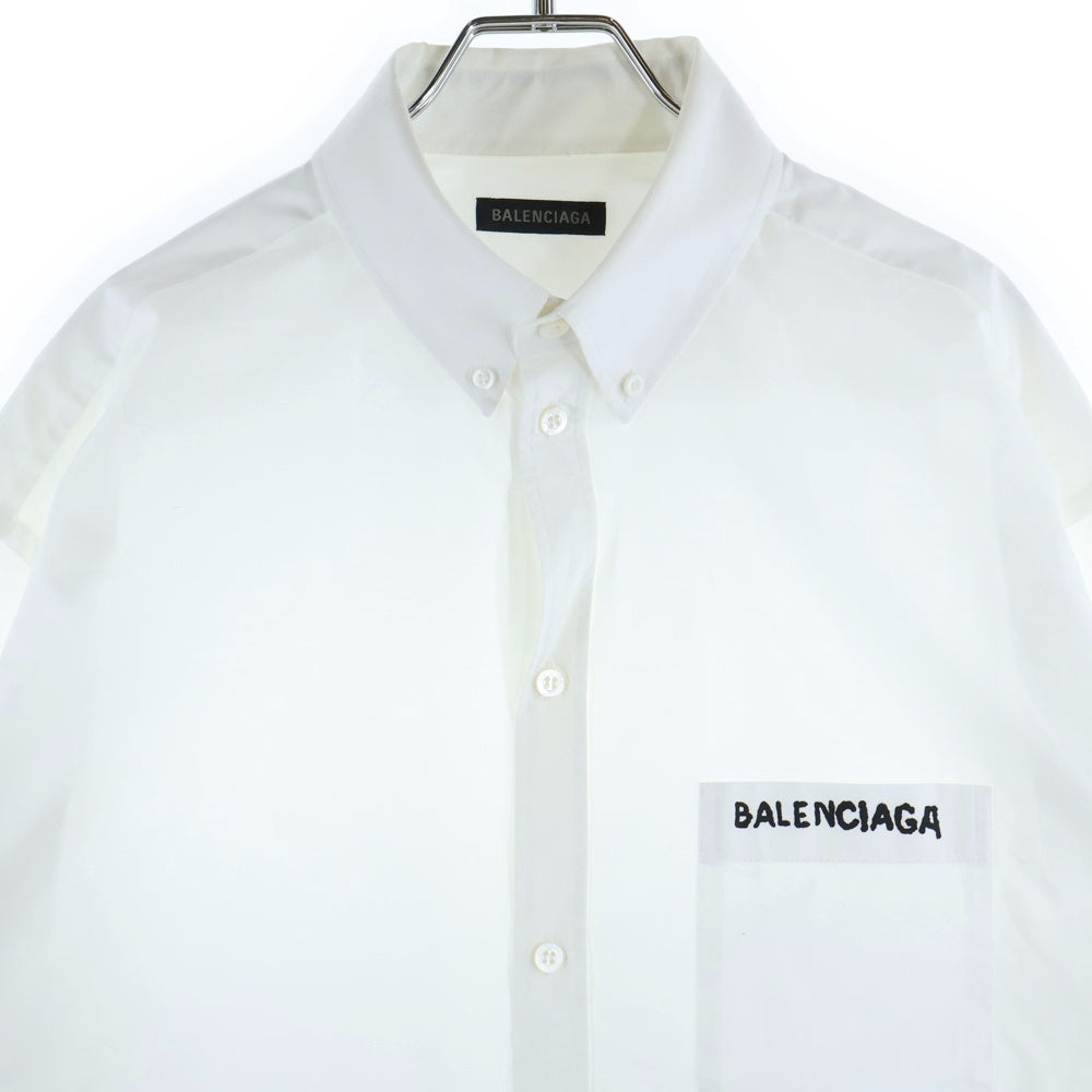 BALENCIAGA(バレンシアガ) 24SS ロゴプリント ポケット付き ボタンダウン 半袖シャツ ホワイト 751920 TNM60
