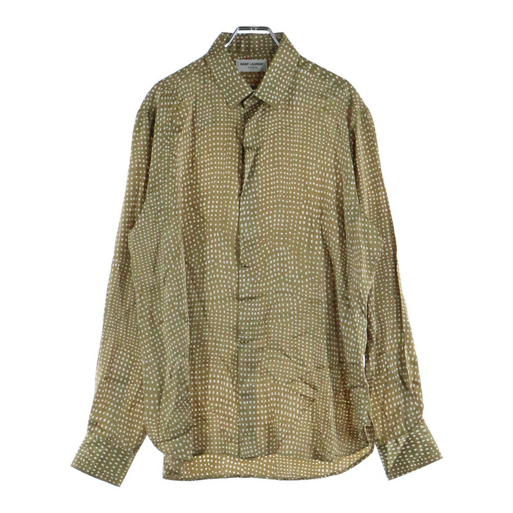 SAINT LAURENT PARIS(サンローランパリ) ポルカドット 総柄 シルク 長袖シャツ ブラウン 646850 Y2C28
