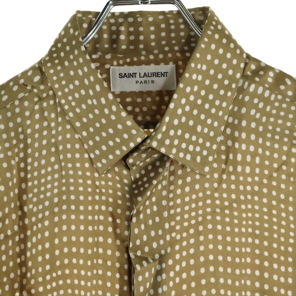 SAINT LAURENT PARIS(サンローランパリ) ポルカドット 総柄 シルク 長袖シャツ ブラウン 646850 Y2C28