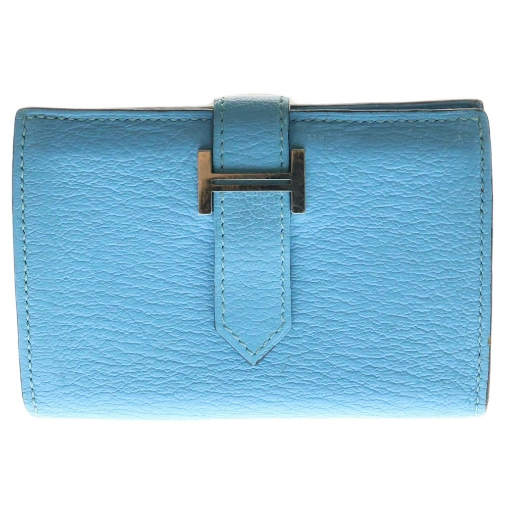 HERMES(エルメス) ベアン カードホルダー シェーブル カードケース シルバー金具 C刻印 ブルー