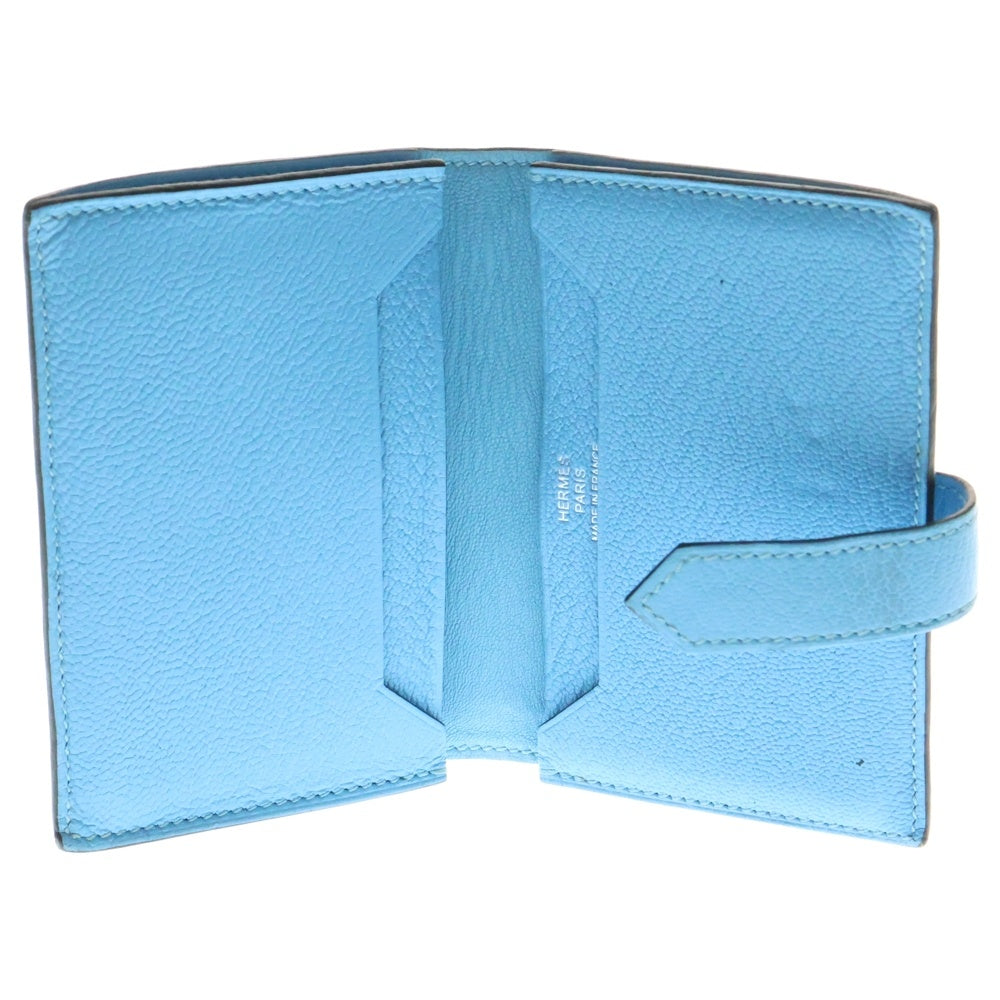 HERMES(エルメス) ベアン カードホルダー シェーブル カードケース シルバー金具 C刻印 ブルー