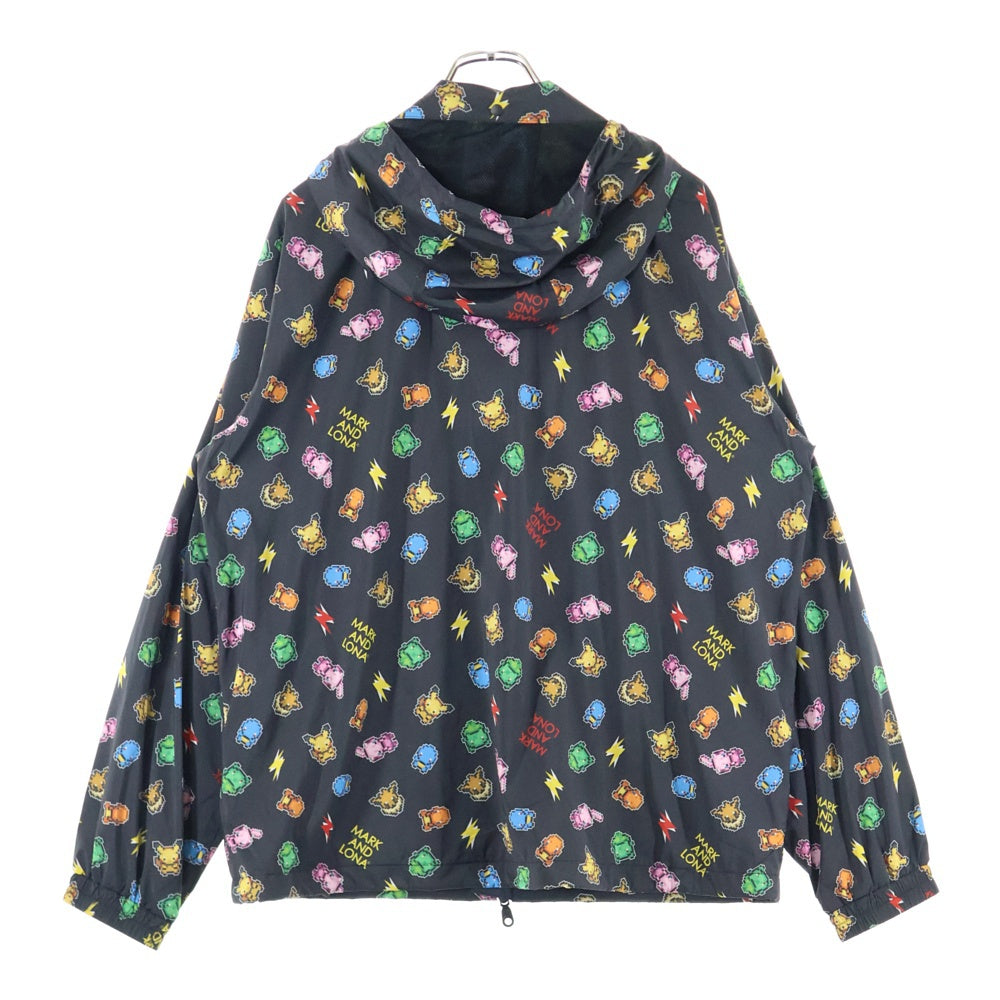 MARK&LONA(マークアンドロナ) 20AW ×Pokemon Golf Pleasures Hooded Zip Jacket ポケモン 総柄 ゴルフ プレジャーズ ジップアップ フーデッド ジャケット ブラック MAM-OC-AD01