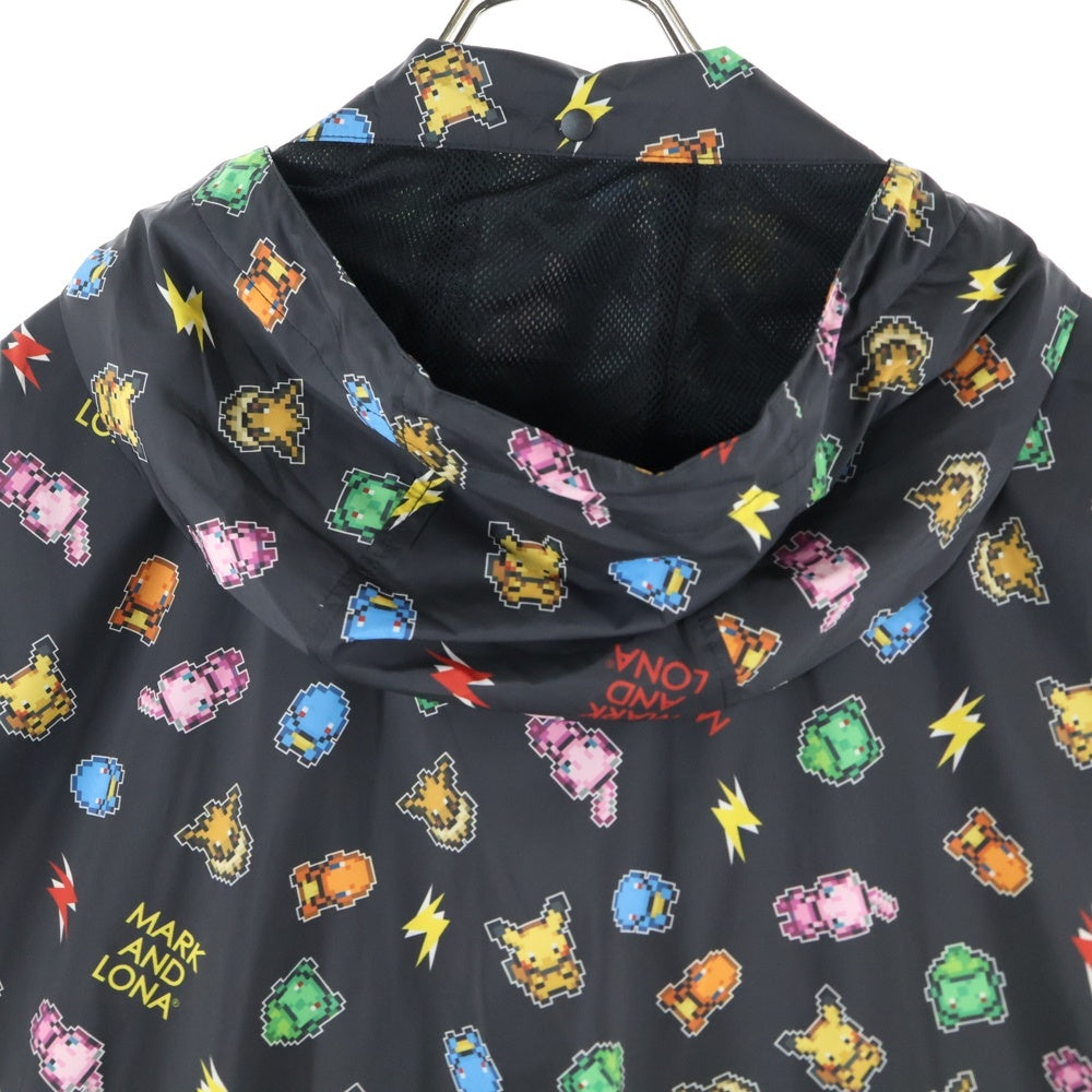 MARK&LONA(マークアンドロナ) 20AW ×Pokemon Golf Pleasures Hooded Zip Jacket ポケモン 総柄 ゴルフ プレジャーズ ジップアップ フーデッド ジャケット ブラック MAM-OC-AD01