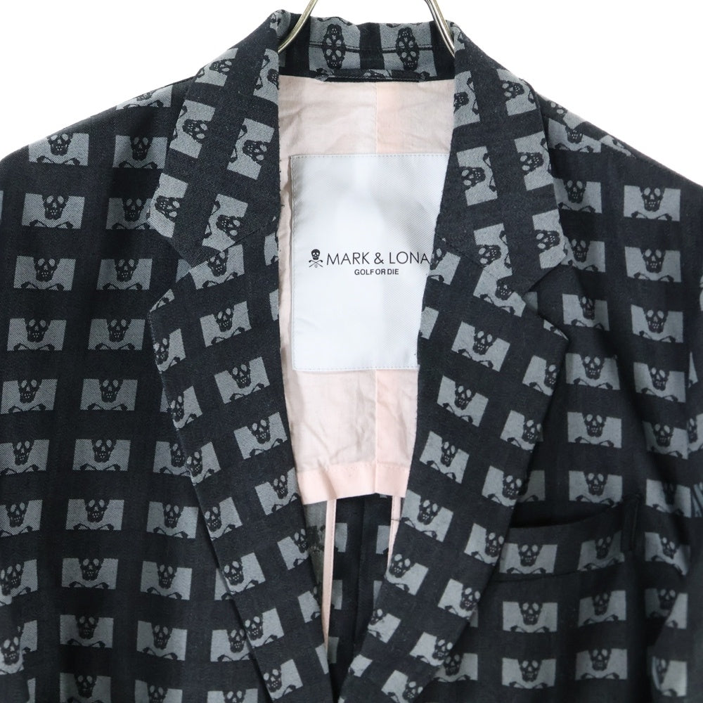 MARK&LONA(マークアンドロナ) 24SS Pave Wooly Tech Blazer 総柄 スカルプリント ノッチドラペル 2B ウール混 シングルテーラードジャケット ブレザー ブラック/グレー MLM-4A-AJ01