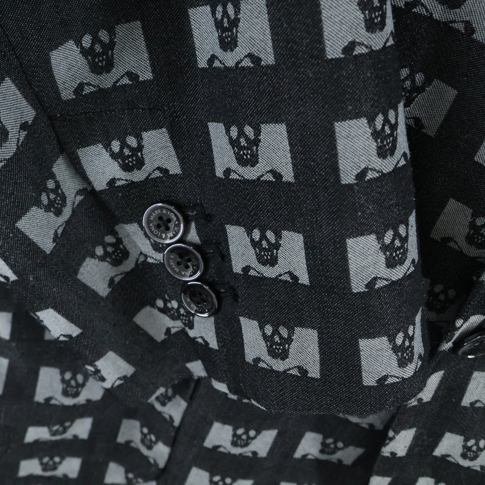 MARK&LONA(マークアンドロナ) 24SS Pave Wooly Tech Blazer 総柄 スカルプリント ノッチドラペル 2B ウール混 シングルテーラードジャケット ブレザー ブラック/グレー MLM-4A-AJ01