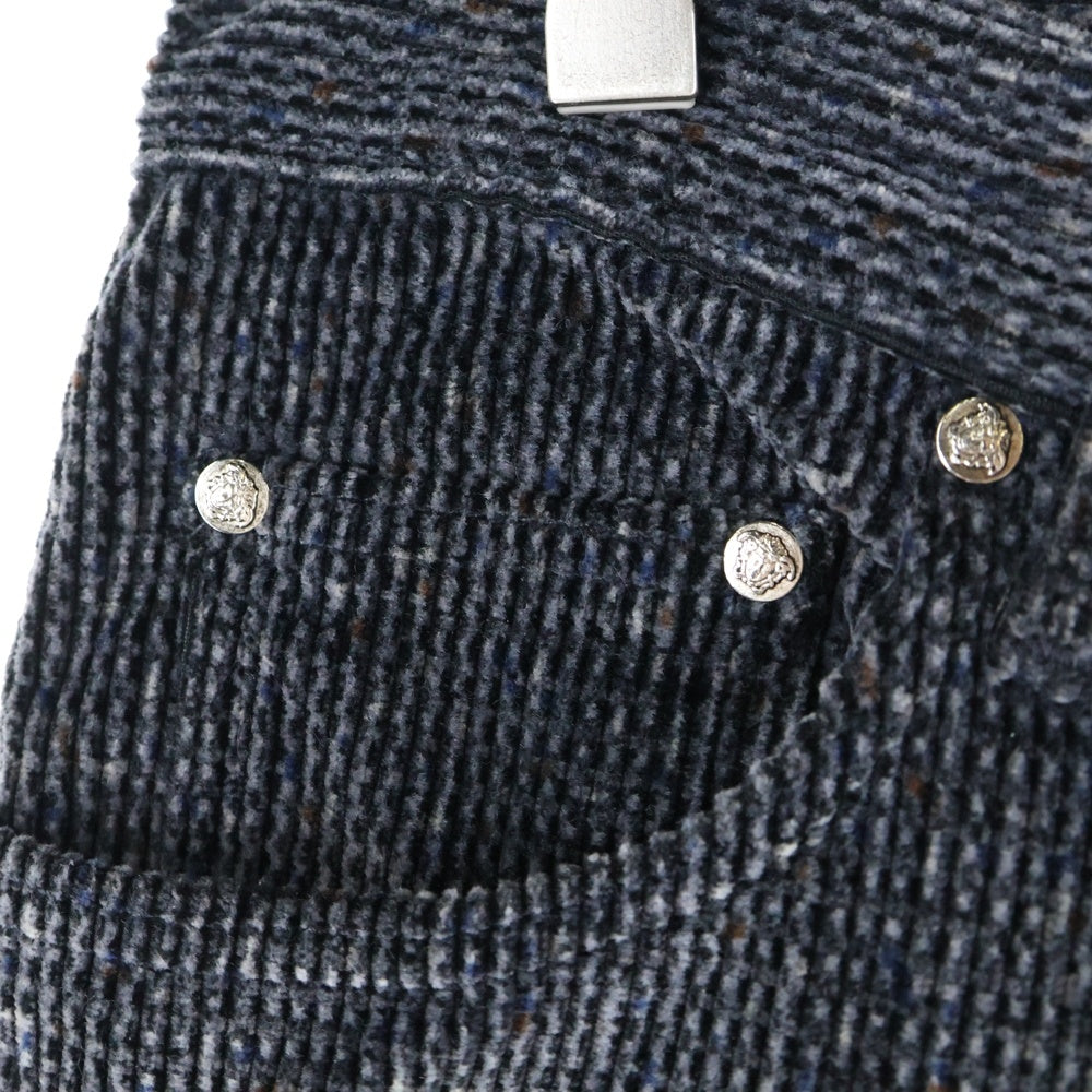 VERSACE JEANS COUTURE(ヴェルサーチジーンズクチュール) メデューサロゴ ボタンフライ コーデュロイパンツ ダークグレー D-TK-388