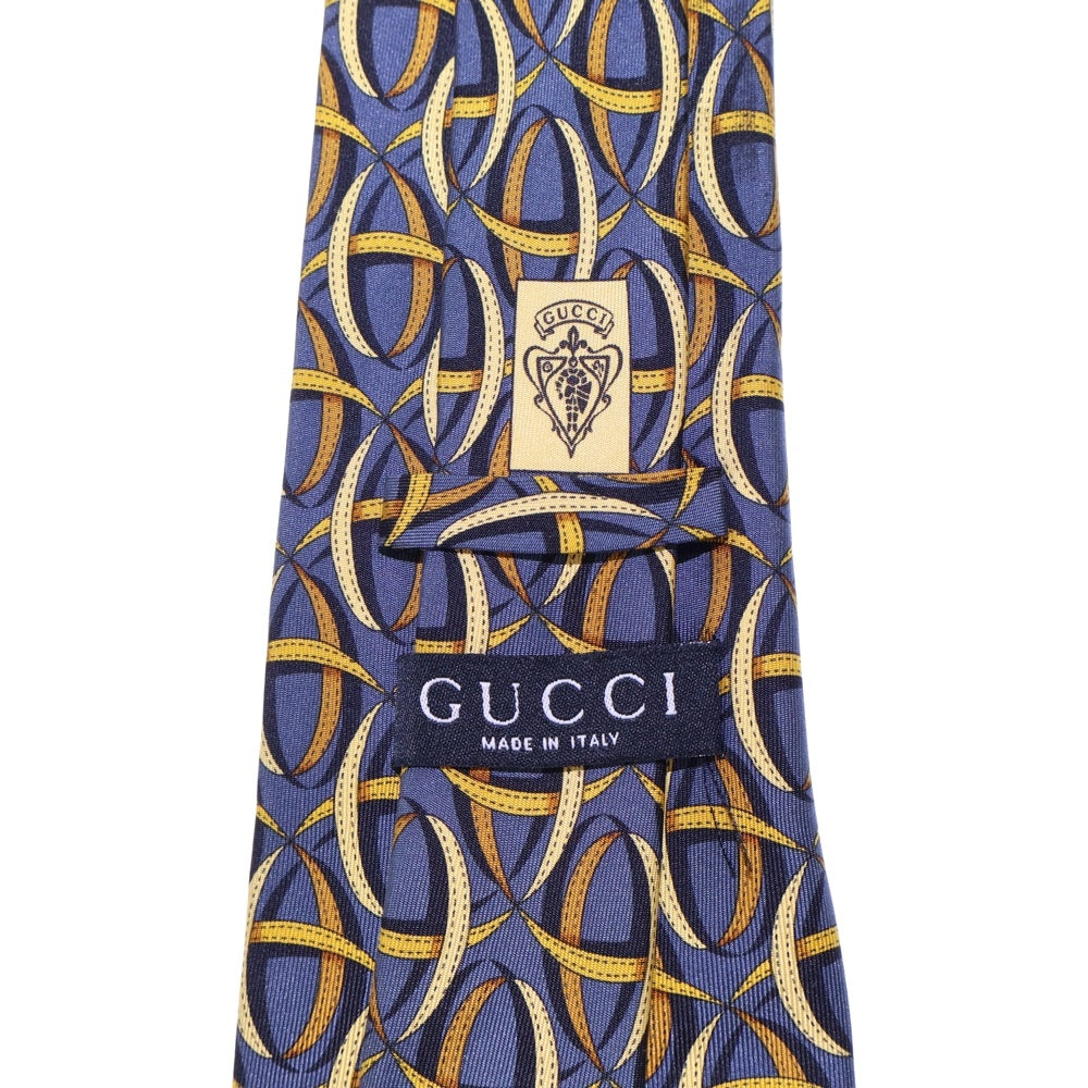 GUCCI(グッチ) 総柄 シルク ネクタイ ネイビー/イエロー