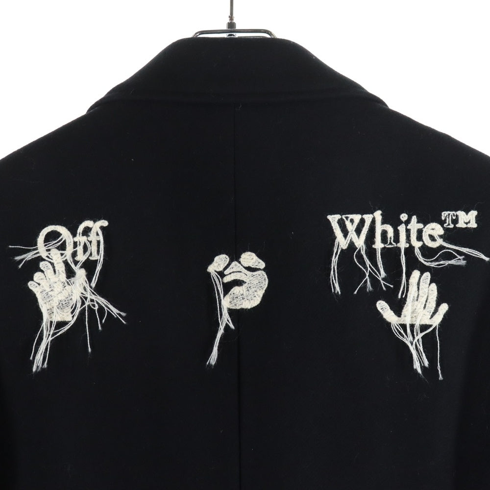 OFF-WHITE(オフホワイト) 20AW Long Double Breasted Coat ピークドラペル ウール混 ダブル ブレステッド ロング チェスターコート ブラック OMER003E20FAB0011001