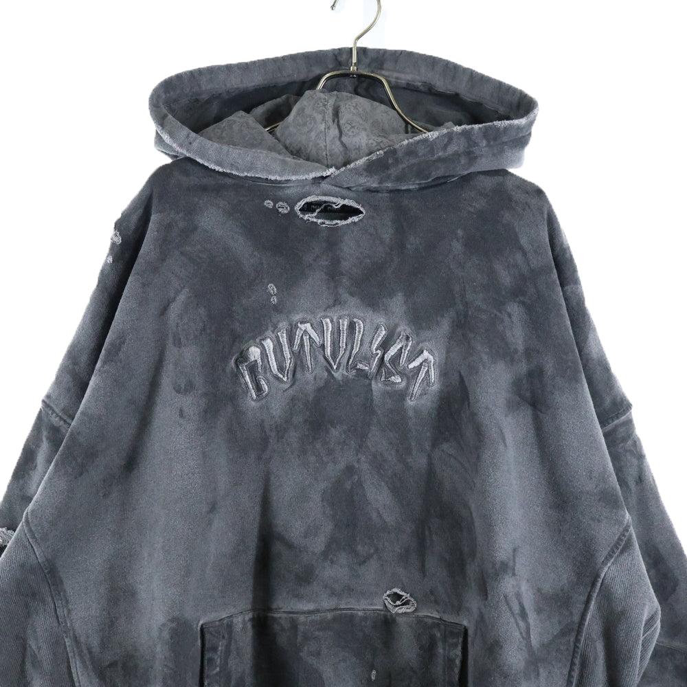 cvtvlist(カタリスト) 24AW ユージュアル刺繍 ダメージ加工プルオーバーパーカー グレー 2401090301