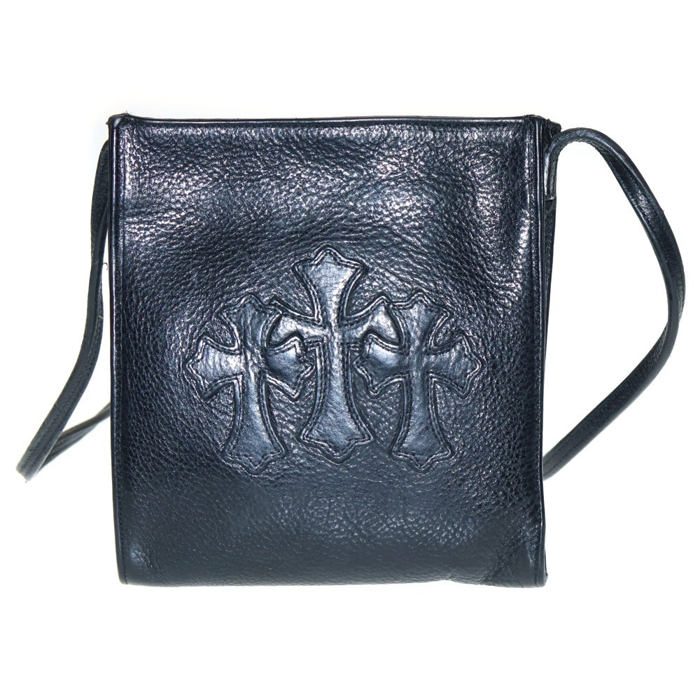 CHROME HEARTS(クロムハーツ) SQ PKT 3CEME CRS スクエアポケット セメタリークロス パッチスエード レザーショルダーバッグ サコッシュ ブラック