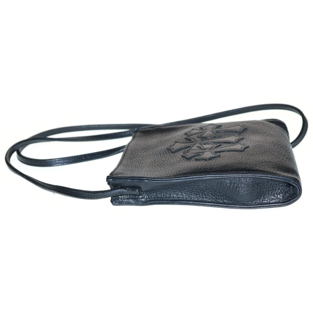 CHROME HEARTS(クロムハーツ) SQ PKT 3CEME CRS スクエアポケット セメタリークロス パッチスエード レザーショルダーバッグ サコッシュ ブラック