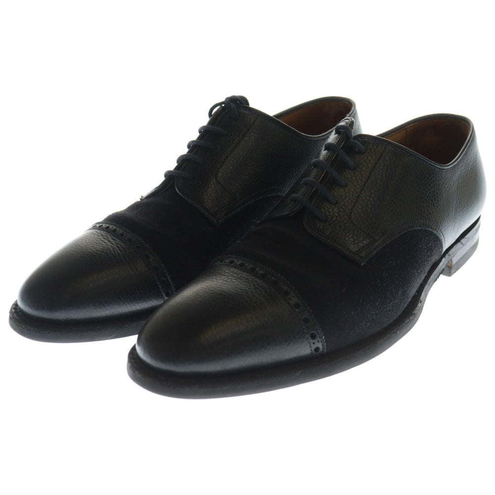 Crockett&Jones(クロケットアンドジョーンズ) スエード切り替え ストレートチップ レザー ダービー シューズ ブラック X45634