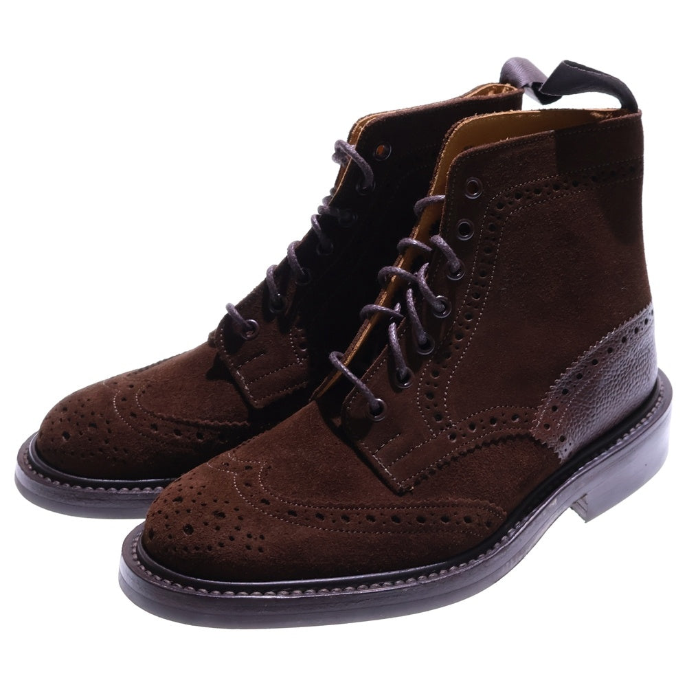 Tricker's(トリッカーズ) MALTON / C-SHADE TAN スエード切り替え ウィングチップ レースアップ レザー ブーツ ブラウン M2508
