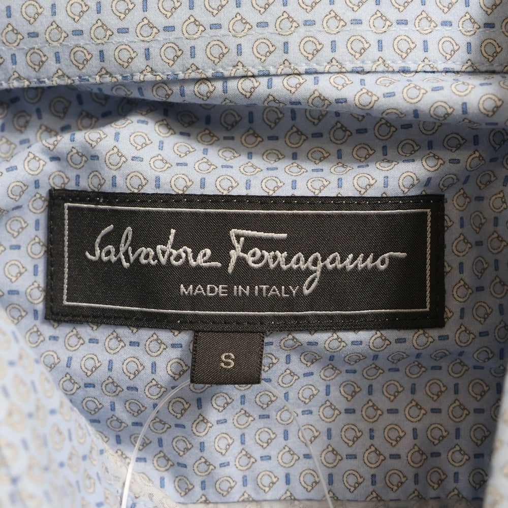 Salvatore Ferragamo(サルヴァトーレ フェラガモ) ロゴ総柄 レギュラーカラー 長袖シャツ ライトブルー