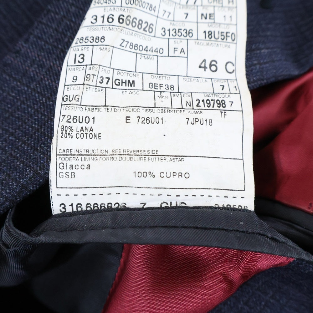 GUCCI(グッチ) チェック ウール 2B シングル テーラードジャケット ネイビー