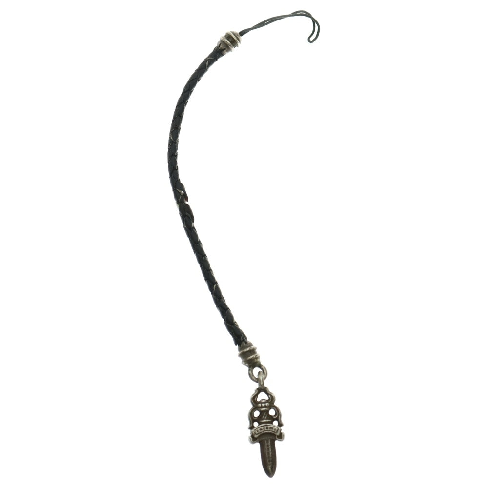 CHROME HEARTS(クロムハーツ) PHNSTRP DAGGER フォンストラップ ダガーチャーム付きレザー携帯ストラップ ブラック/シルバー