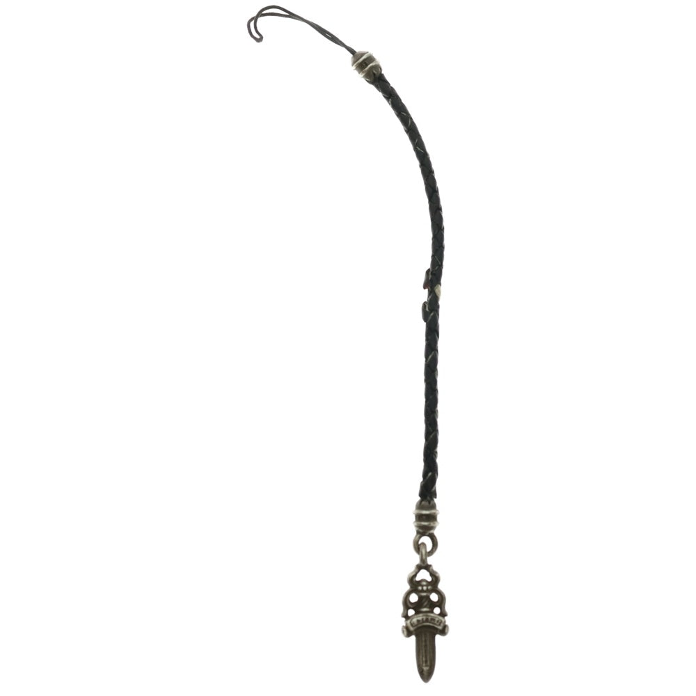 CHROME HEARTS(クロムハーツ) PHNSTRP DAGGER フォンストラップ ダガーチャーム付きレザー携帯ストラップ ブラック/シルバー