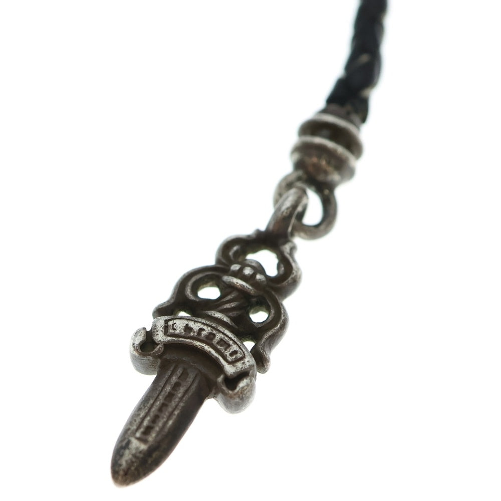 CHROME HEARTS(クロムハーツ) PHNSTRP DAGGER フォンストラップ ダガーチャーム付きレザー携帯ストラップ ブラック/シルバー