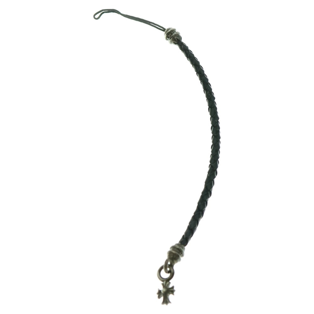 CHROME HEARTS(クロムハーツ) PHNSTRP フォンストラップ スタックチャーム付きレザー携帯ストラップ ブラック/シルバー