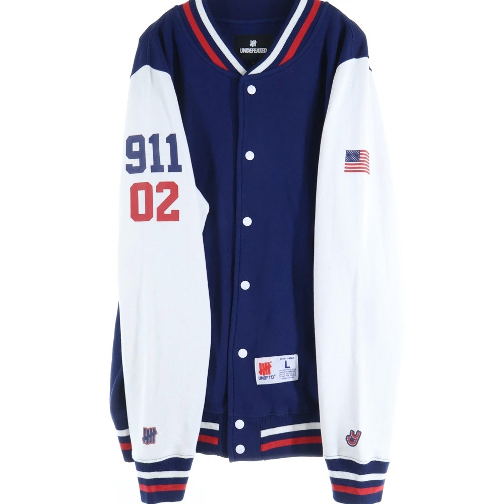 UNDEFEATED(アンディフィーテッド) コットン バックプリント ボタンダウン スタジアム ジャケット ブルゾン ブルー 315069