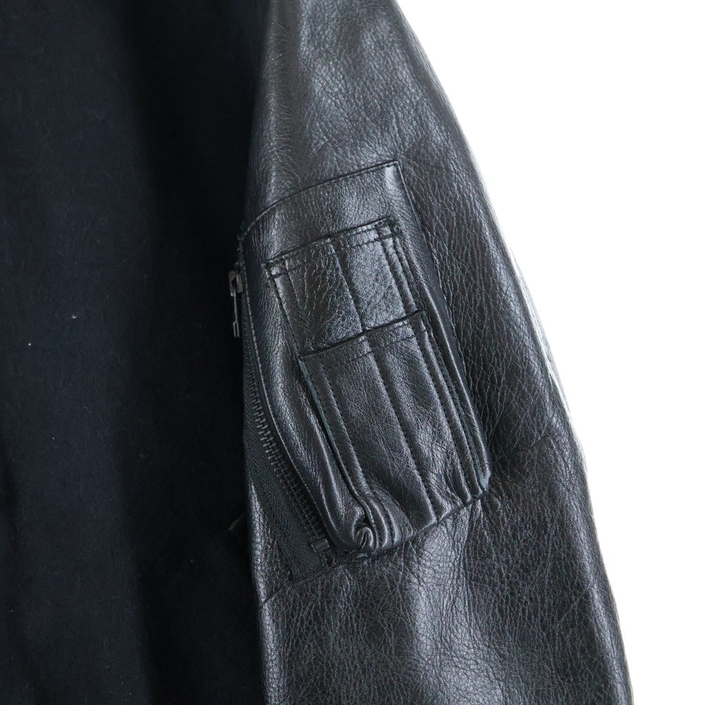 SCHOTT(ショット) レザー切替 リバーシブル ウール スタジャン ジャケット ブルゾン ブラック M53153