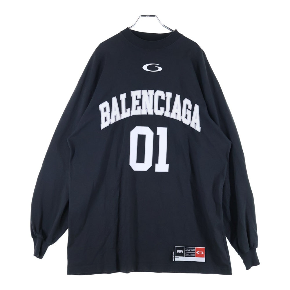 BALENCIAGA(バレンシアガ) 24SS バスケットボール ロゴ刺繍 ロングスリーブ 長袖 Tシャツ カットソー ブラック 796917 TRVW9