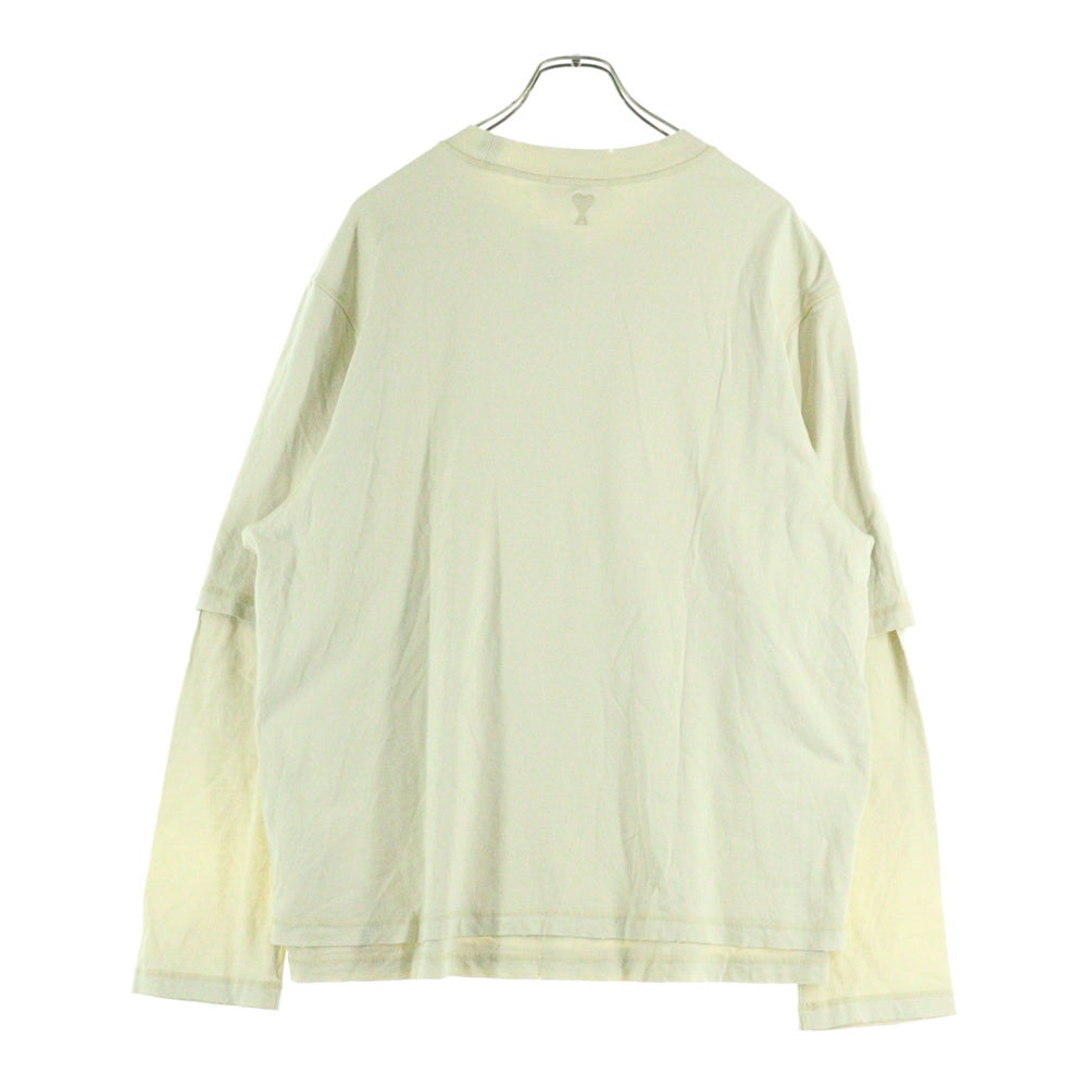 AMI Alexandre Mattiussi(アミアレクサンドルマテュッシ) レイヤード クルーネック ロングスリーブ 長袖Tシャツカットソー ベージュ UTS216.JE0051