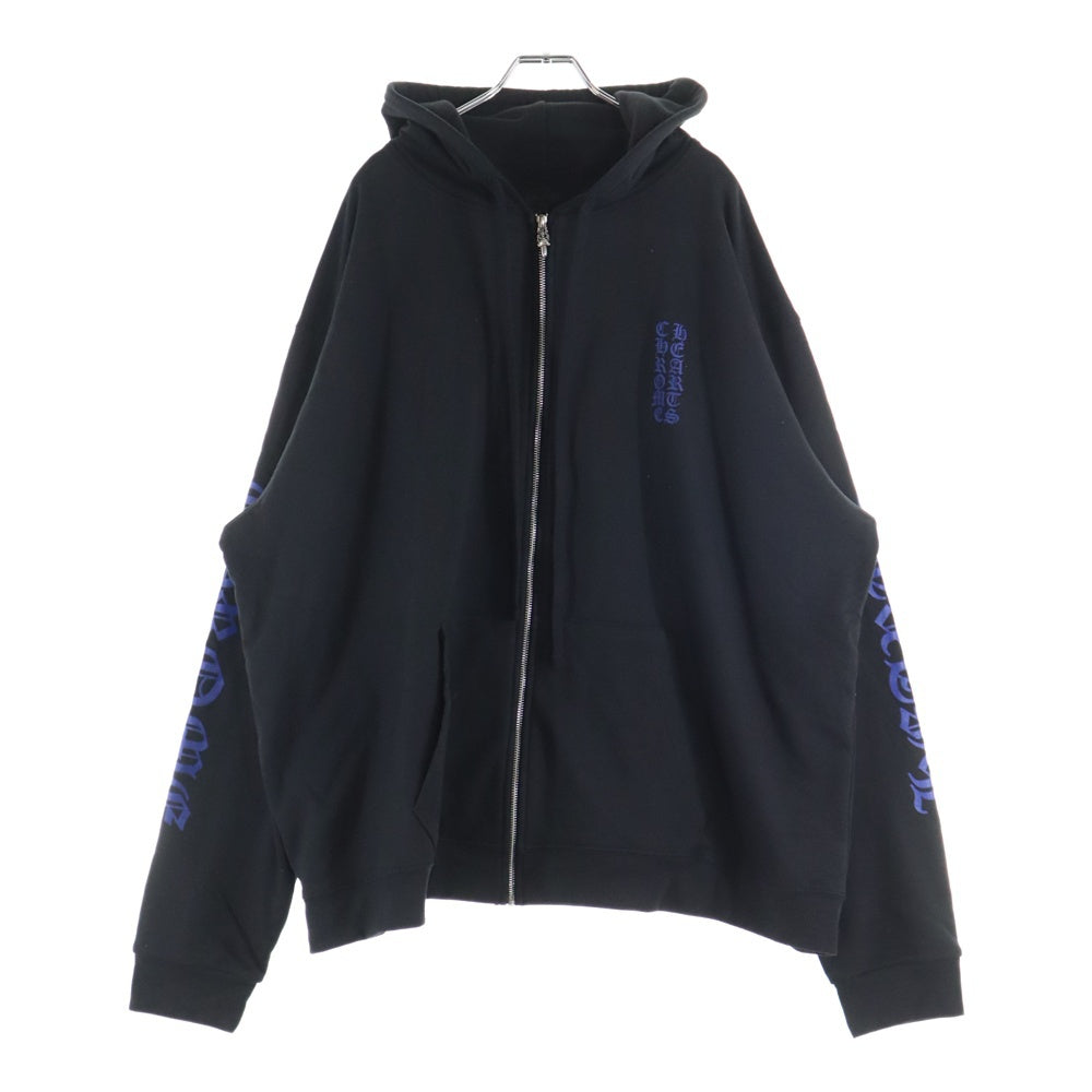 CHROME HEARTS(クロムハーツ) Vertical Logo Zip Up Hoodie ヴァーティカル ロゴプリント 裏地サーマル ダガージップアップ スウェット パーカー ブラック