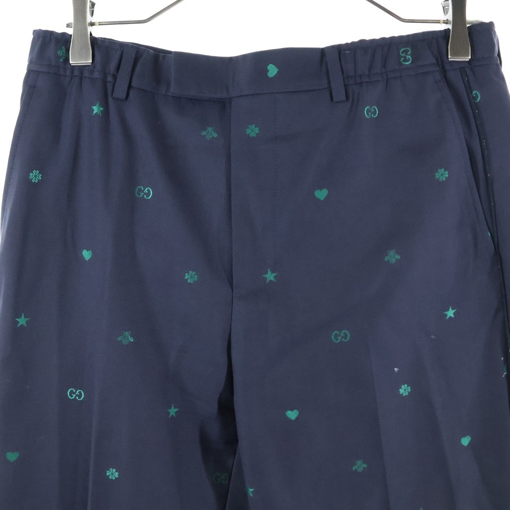 GUCCI(グッチ) 総柄 ウール トラウザーズ スラックス ロングパンツ ネイビー 581689 ZABJZ