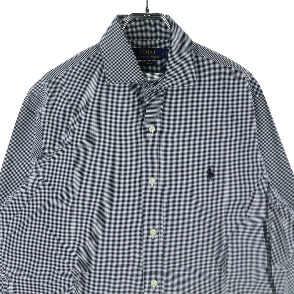 POLO RALPH LAUREN(ポロラルフローレン) カスタムフィット ロゴ刺繍 ギンガムチェック レギュラーカラー 長袖シャツ ブラック/ホワイト