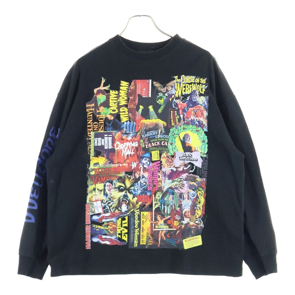 we11done(ウェルダン) HORROR COLLAGE TOP ホラーコラージュ プリント ロング Tシャツ 長袖 ブラック WD-TP4-20-728-U-BK