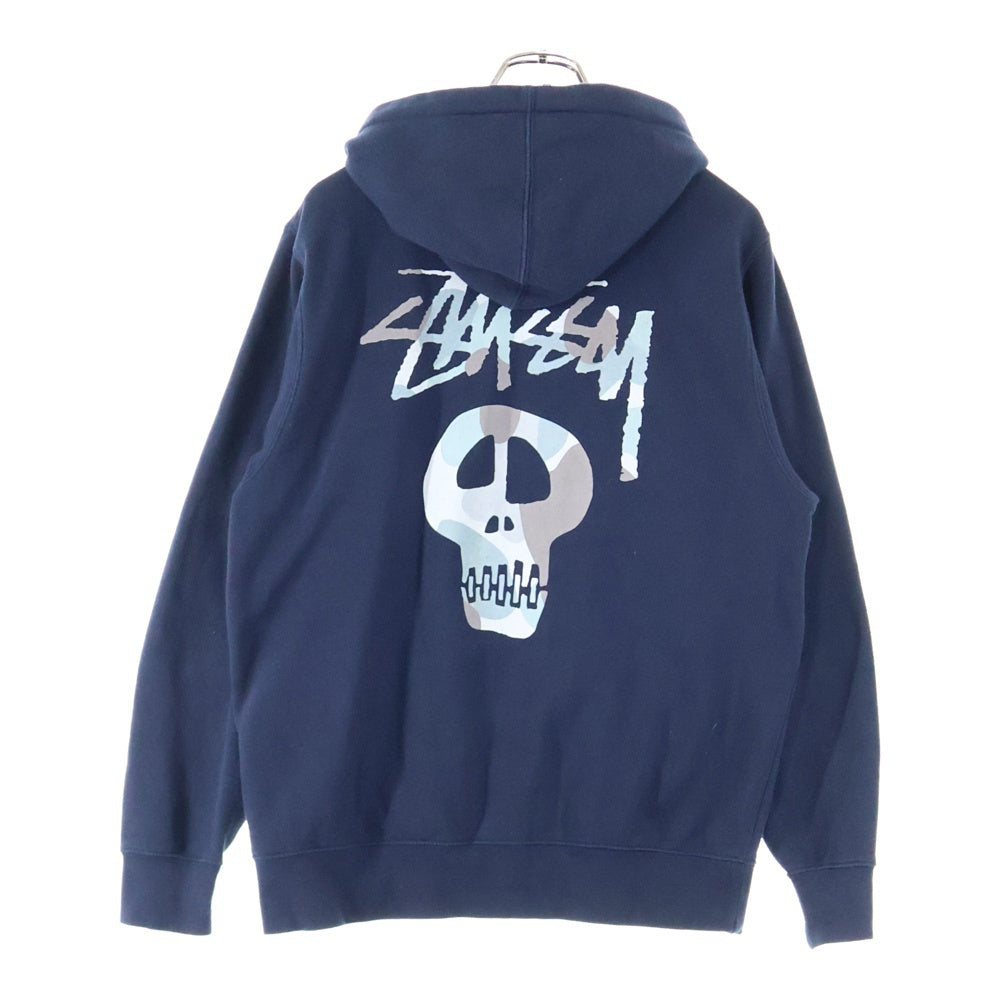 STUSSY(ステューシー) バックスカルプリント ジップアップコットンパーカー ブラック