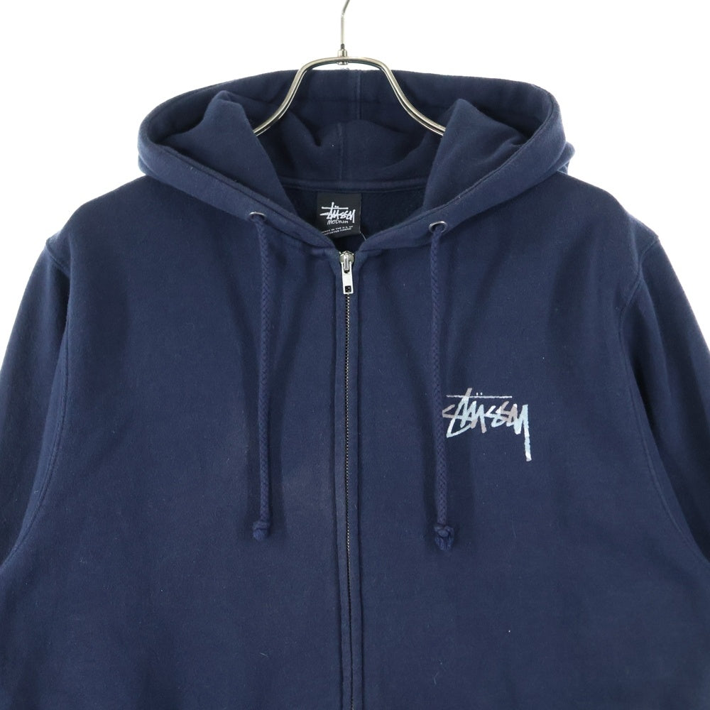 STUSSY(ステューシー) バックスカルプリント ジップアップコットンパーカー ブラック