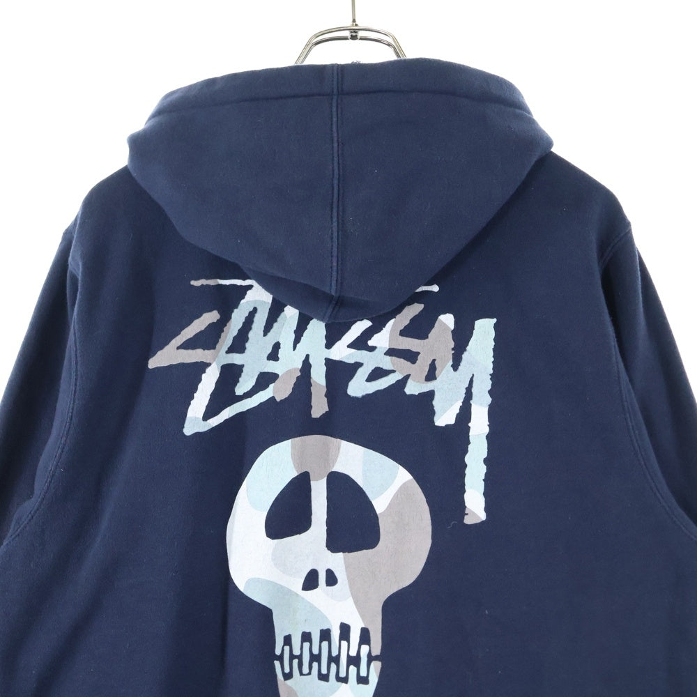 STUSSY(ステューシー) バックスカルプリント ジップアップコットンパーカー ブラック