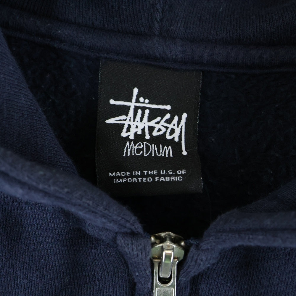 STUSSY(ステューシー) バックスカルプリント ジップアップコットンパーカー ブラック