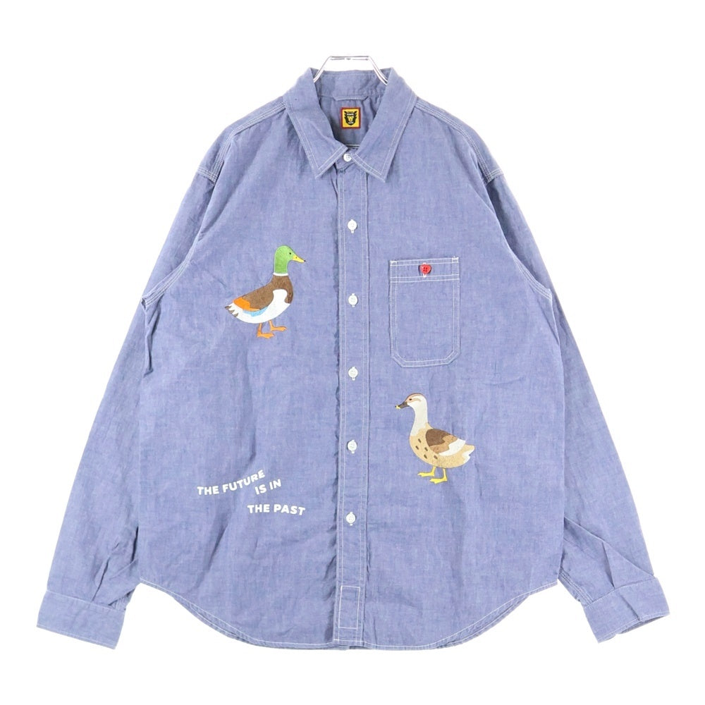 HUMAN MADE(ヒューマンメイド) CHAMBRAY DUCK SHIRT シャンブレー ダックパッチ 長袖シャツ ブルー HM26SH005