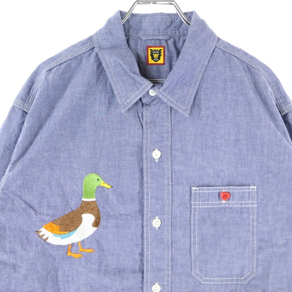 HUMAN MADE(ヒューマンメイド) CHAMBRAY DUCK SHIRT シャンブレー ダックパッチ 長袖シャツ ブルー HM26SH005