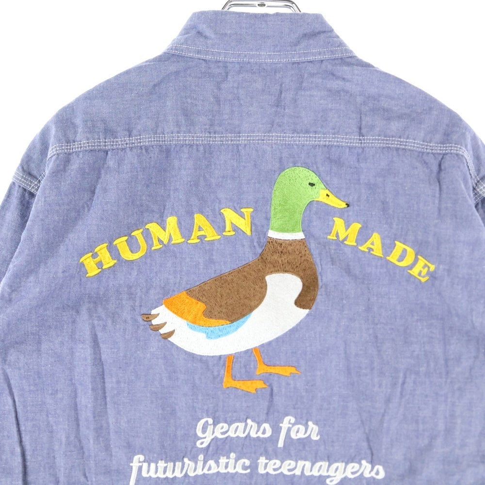 HUMAN MADE(ヒューマンメイド) CHAMBRAY DUCK SHIRT シャンブレー ダックパッチ 長袖シャツ ブルー HM26SH005