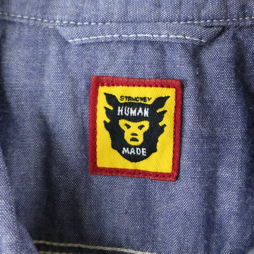 HUMAN MADE(ヒューマンメイド) CHAMBRAY DUCK SHIRT シャンブレー ダックパッチ 長袖シャツ ブルー HM26SH005