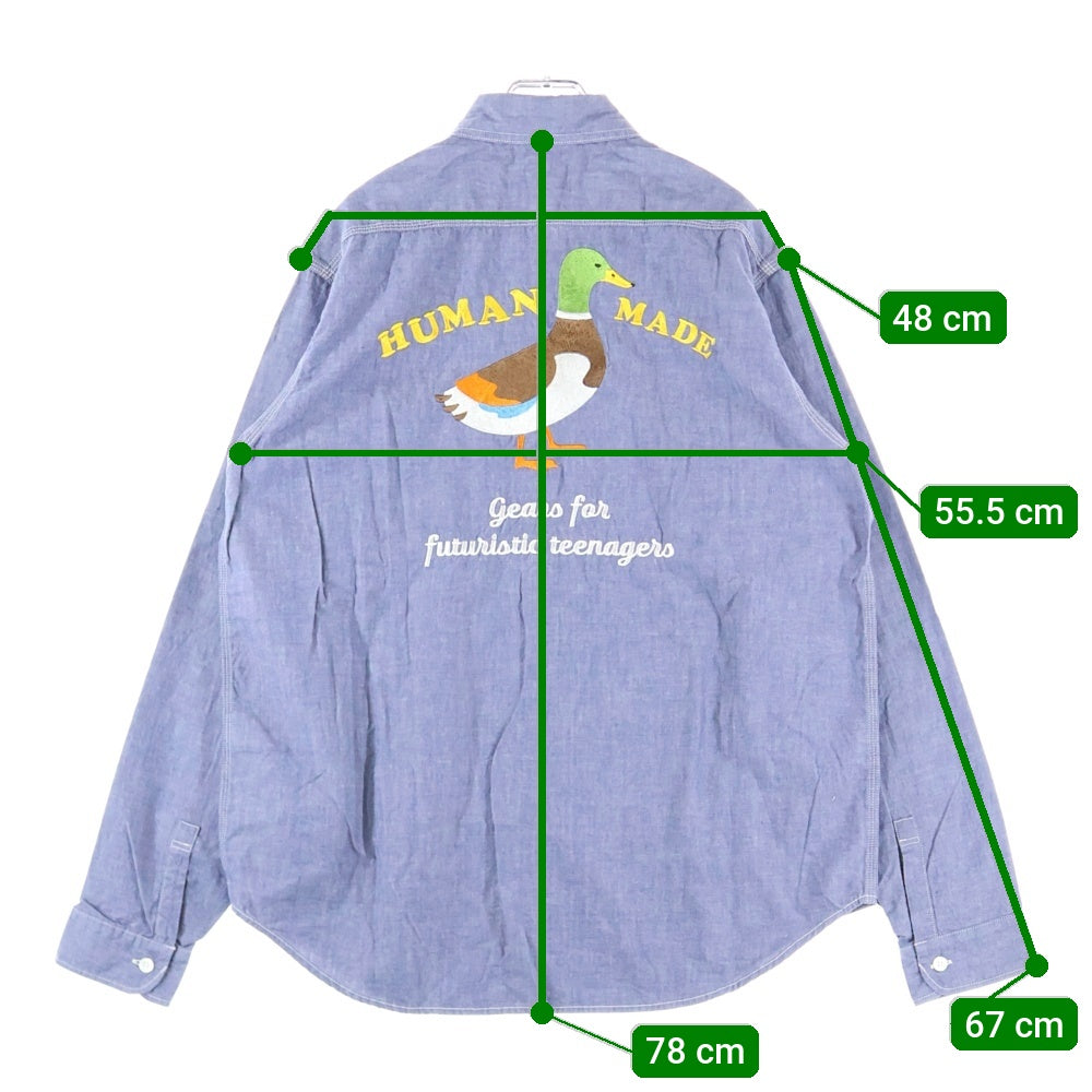 HUMAN MADE(ヒューマンメイド) CHAMBRAY DUCK SHIRT シャンブレー ダックパッチ 長袖シャツ ブルー HM26SH005