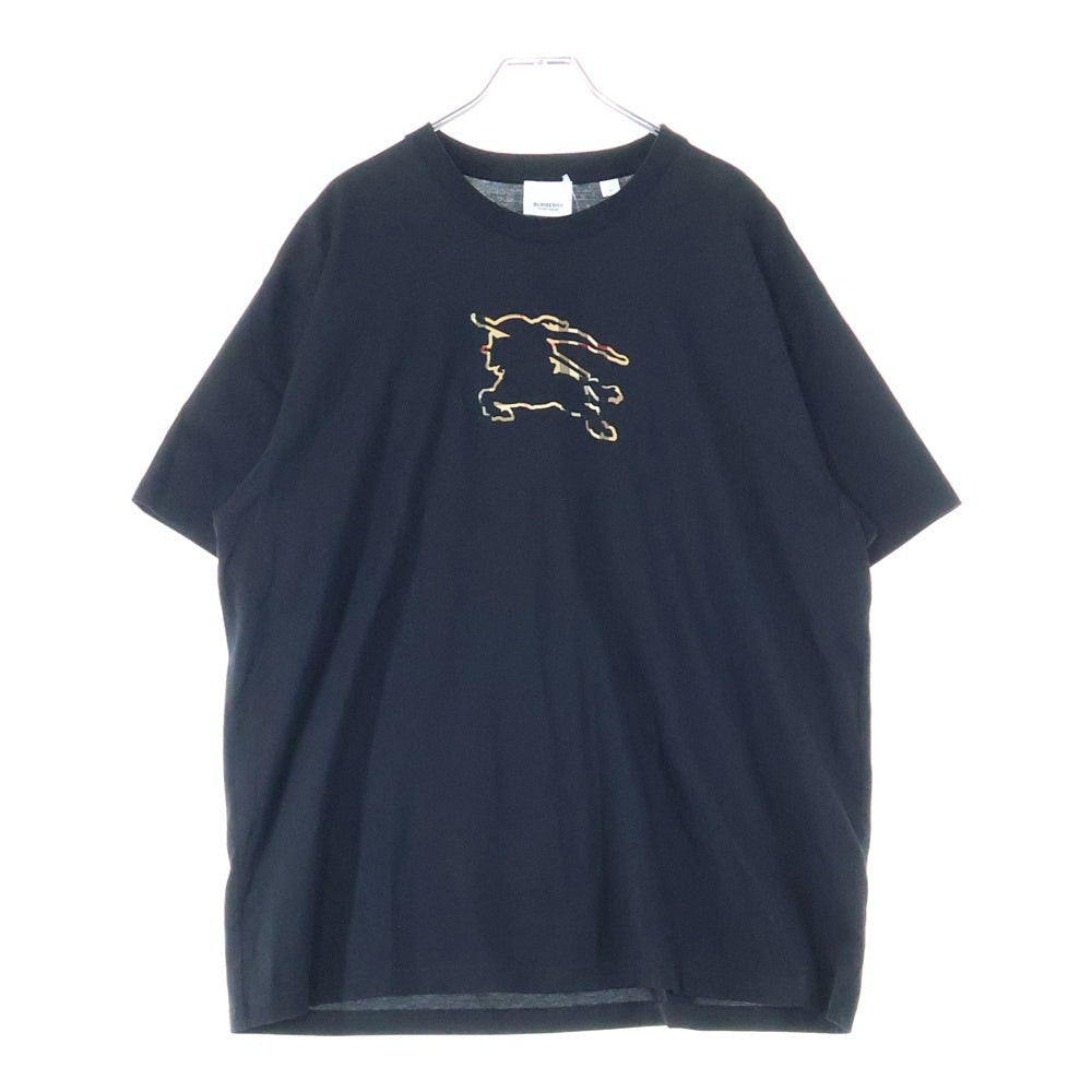 BURBERRY(バーバリー) 23AW EKD INLAY T-SHIRT フロントチェックロゴ クルーネック半袖Tシャツ カットソー ブラック 8070681
