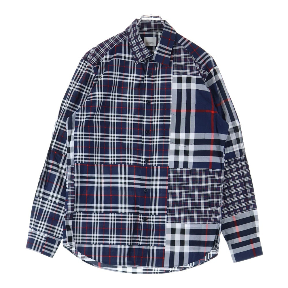 BURBERRY(バーバリー) ランダムチェック フロントポケット レギュラーカラーシ長袖シャツ ネイビー 8018570