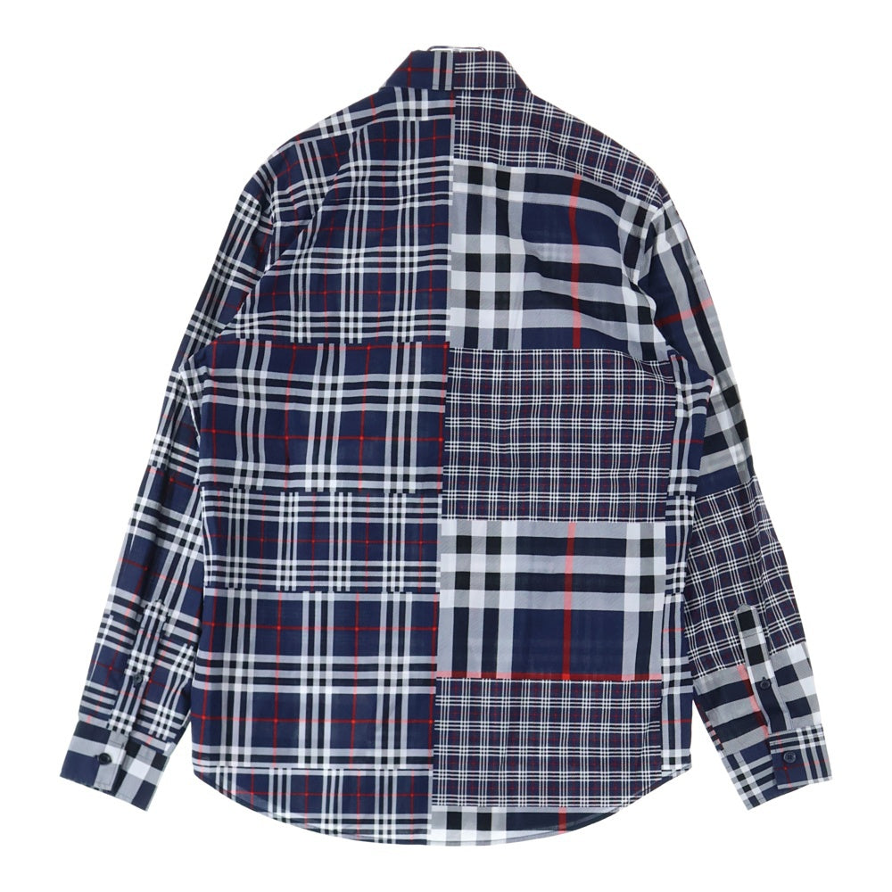 BURBERRY(バーバリー) ランダムチェック フロントポケット レギュラーカラーシ長袖シャツ ネイビー 8018570