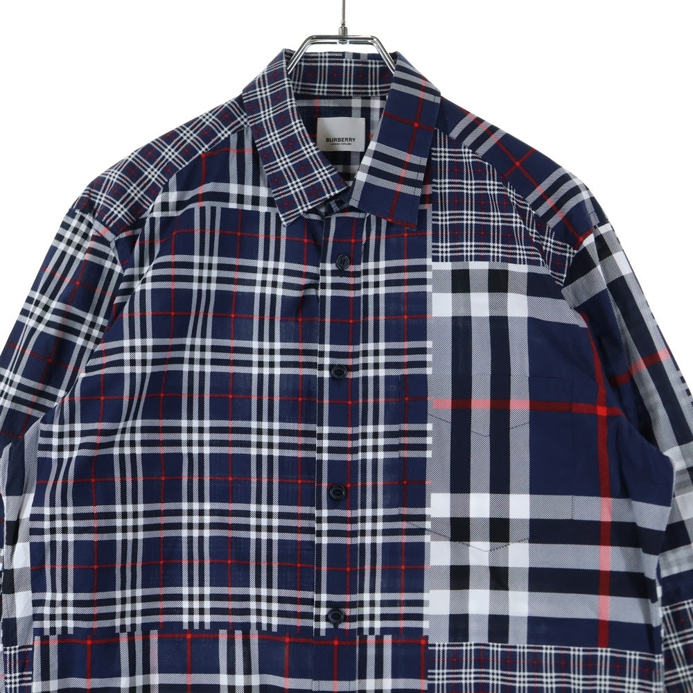 BURBERRY(バーバリー) ランダムチェック フロントポケット レギュラーカラーシ長袖シャツ ネイビー 8018570